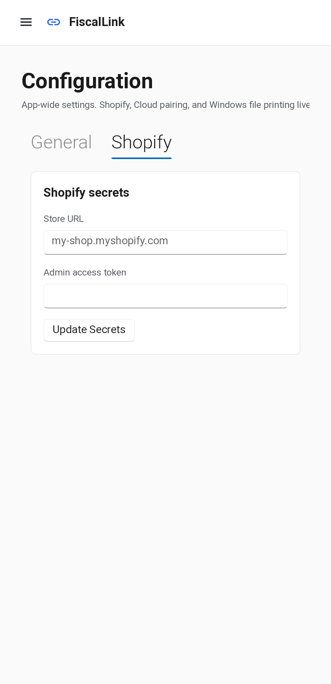 FiscalLink mobil — configurare Shopify