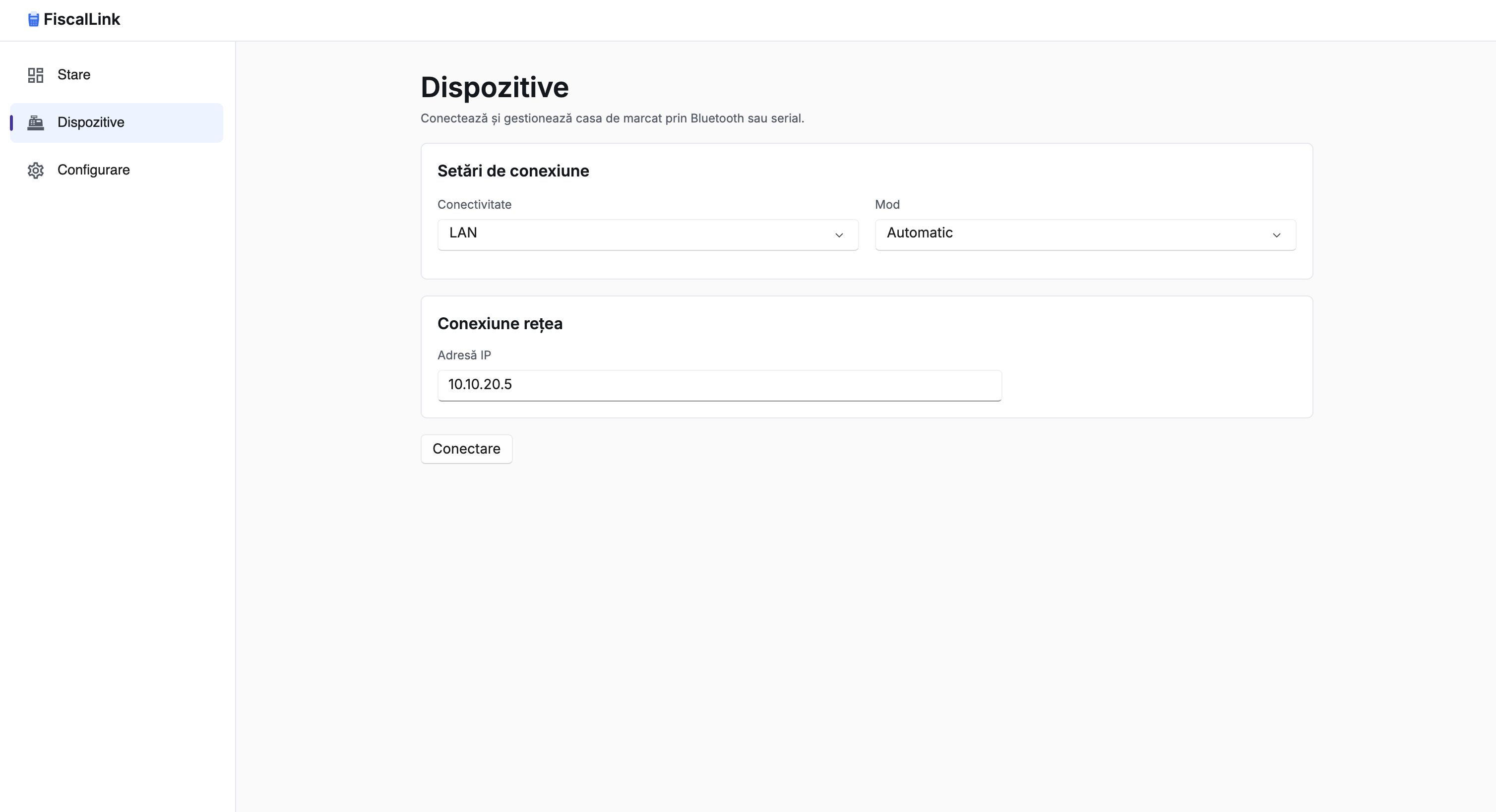 FiscalLink Dispozitive — temă luminoasă